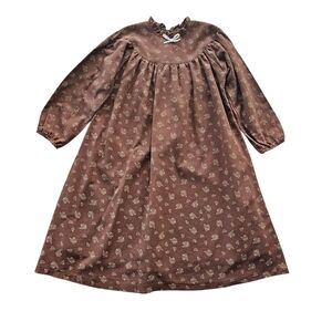 Lulu Brown Floral Fall Printed Girls Mock Neck Cotton Lined Dress